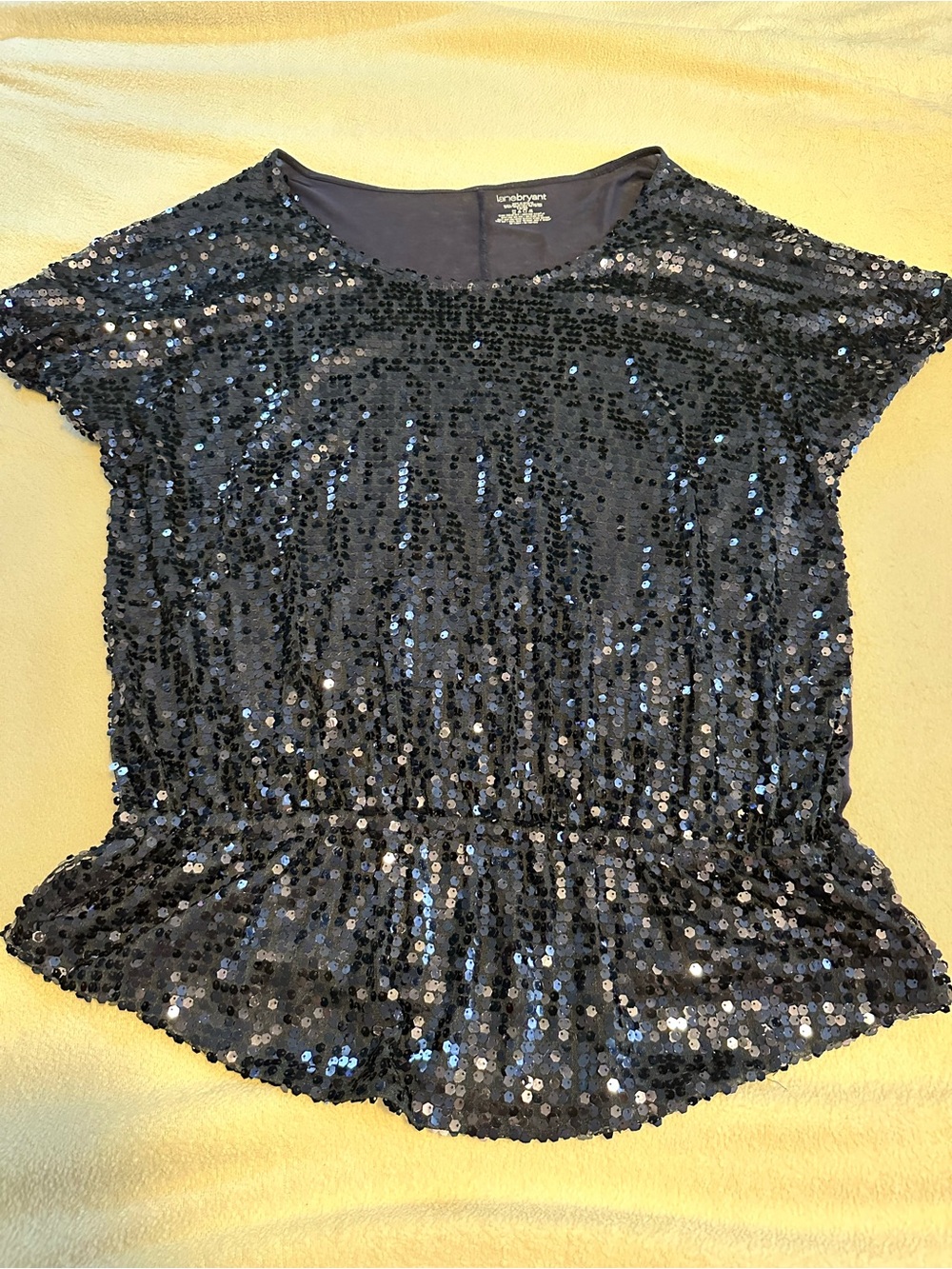 Lane Bryant Navy Sequin Peplum Top with Short Sleeves